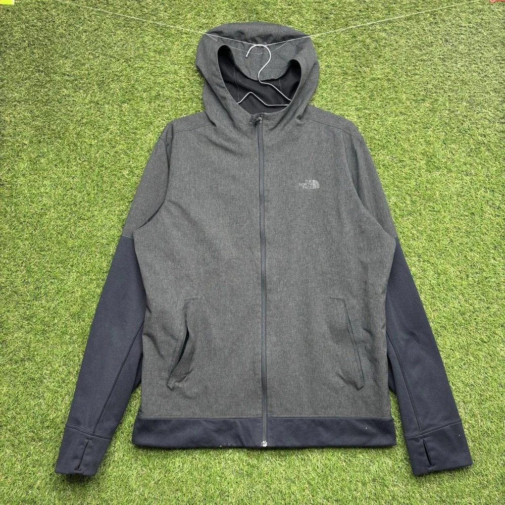 The North Face Kilowatt Jacket Mens Large Black Gray Full Zip Hooded Hiking